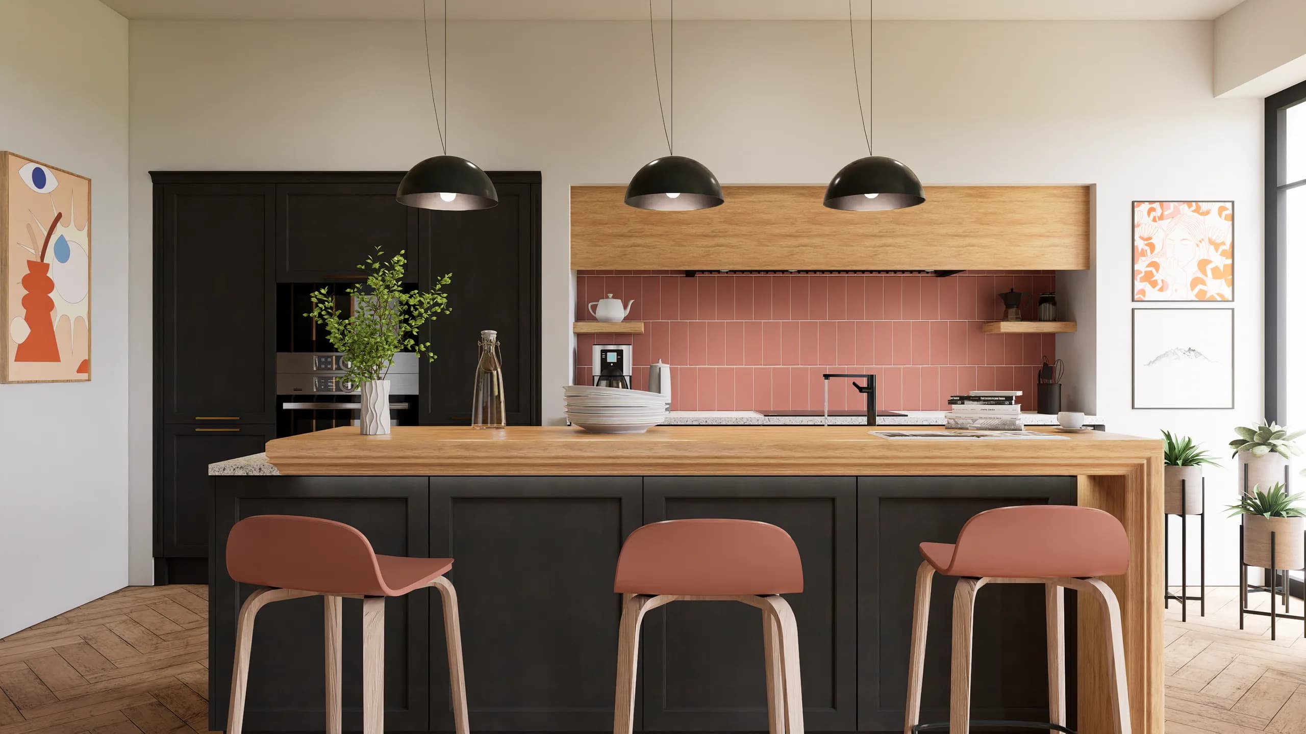 Cuisine rose & noire — Design intérieur, 2024