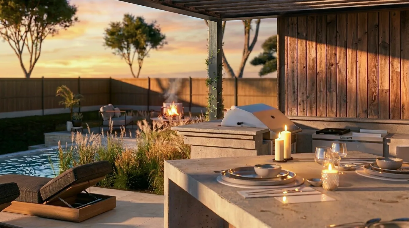Cuisine extérieure sous pergola · Bretagne · rendu 3D BenRaff Studio