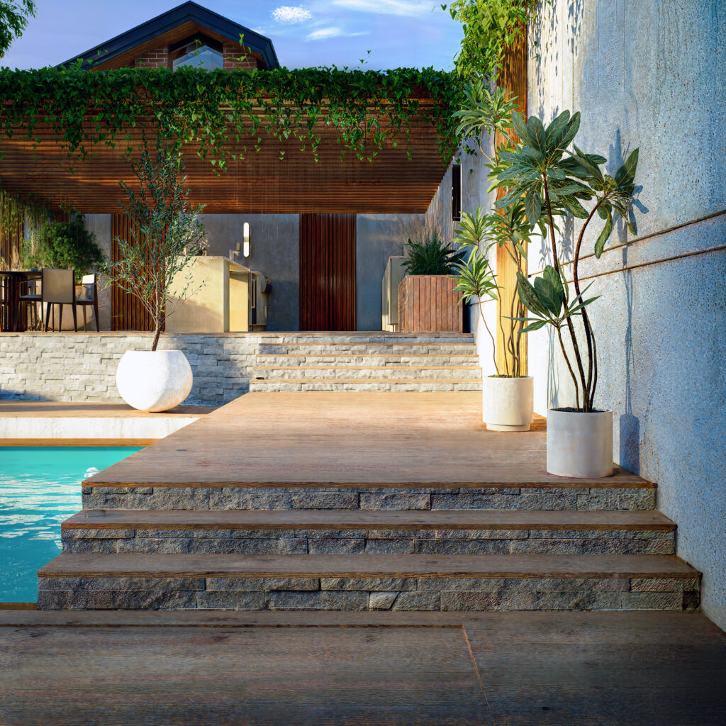 rendu 3D exterieur pergola benraff studio