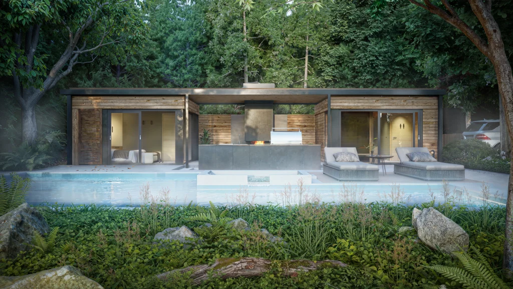 Rendu 3d lodge foret benraff studio